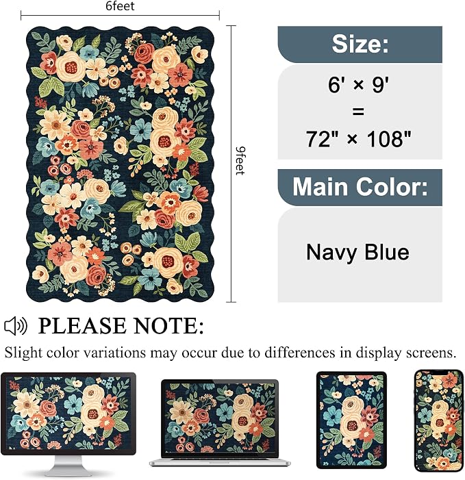 DUKINO 6x9 Area Rug, Floral Washable Rugs - Image 2