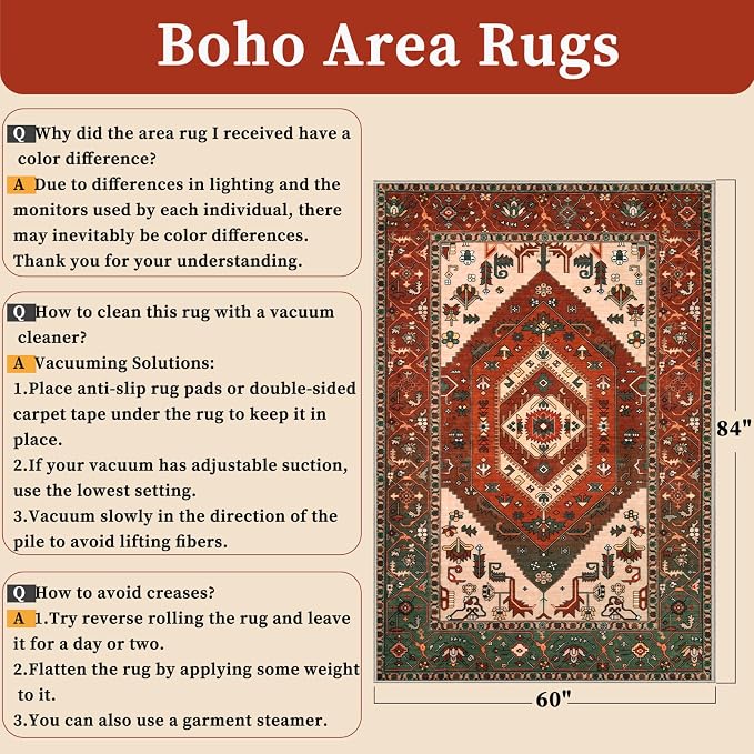 SERISSA 5x7 Boho Area Rug, Washable Non-Slip Rugs - Image 2