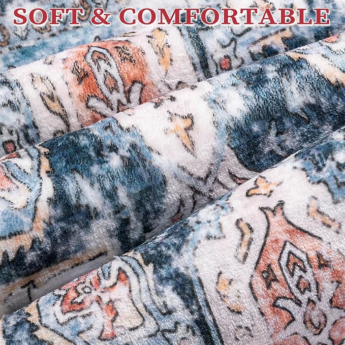 SERISSA Washable Rugs 6x9 Area Rugs, Large Non-Slip Boho Living Room Blue - Image 5