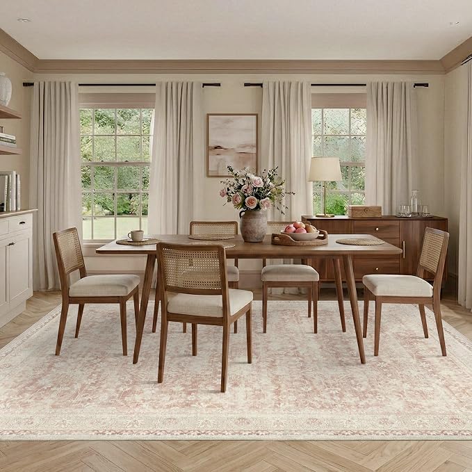Latte&Fog 8x10 Pink Rugs for Living Room, Washeble Vintage Rugs for Girls - Image 5