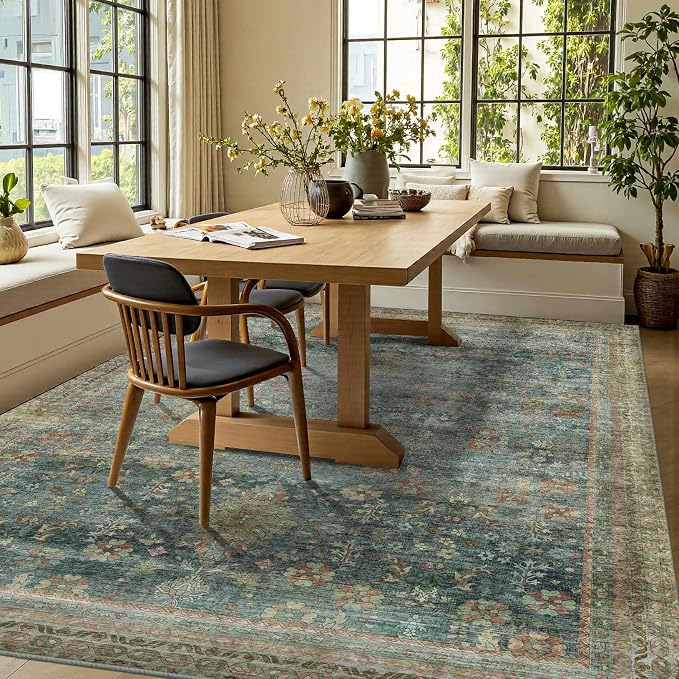 Latte&Fog 8x10 Area Rugs for Living Room, Large Vintage Green Washable Rug - Image 4