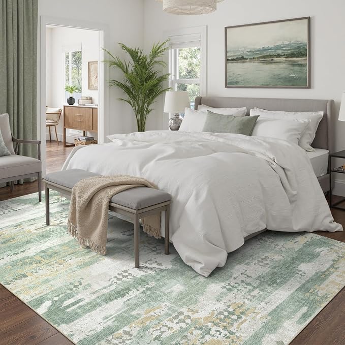 DCX Abstract Area Rug 8x10, Washable Sage Green Modern Rug - Image 3