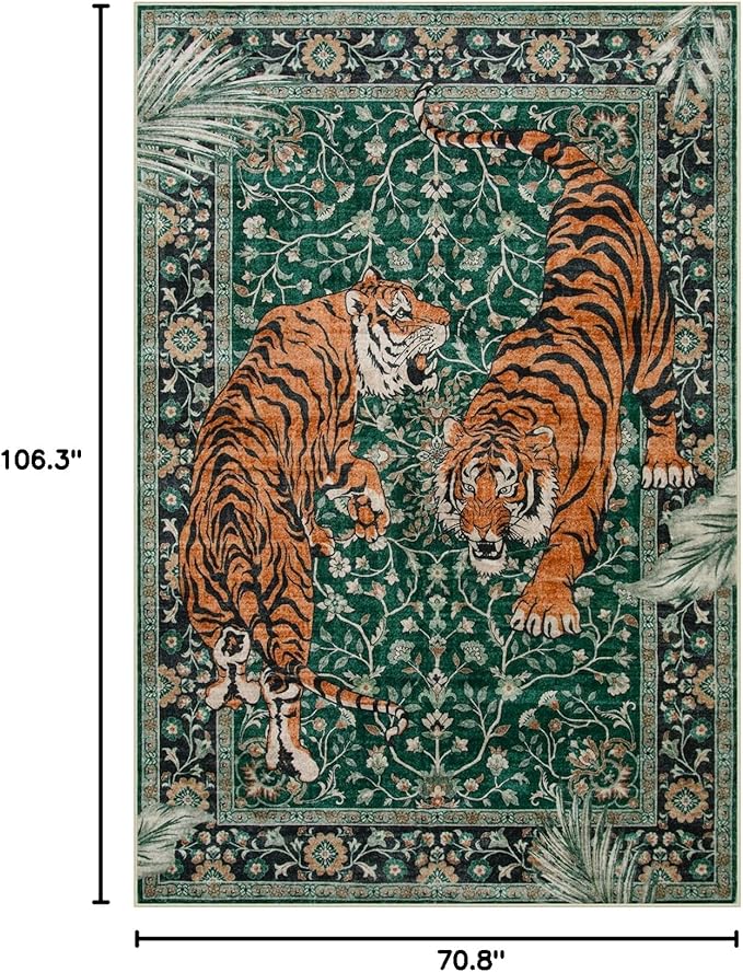 Moynesa Tiger 6x9 Area Rugs for Living Room, Boho Botanical Washable Dining - Image 2