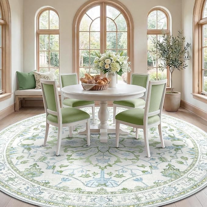 RELEANY Area Rugs Round 10ft Washable Non-Slip, Floral Vintage Distress - Image 3