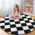 KICMOR Round Rugs 7ft Black and White Circle Area Rug, Fluffy Soft Large Fuzzy by KICMOR