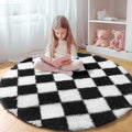 KICMOR Round Rugs 8ft Black and White Circle Area Rug, Fluffy Soft Large Fuzzy by KICMOR