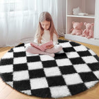KICMOR Round Rugs 8ft Black and White Circle Area Rug, Fluffy Soft Large Fuzzy by KICMOR