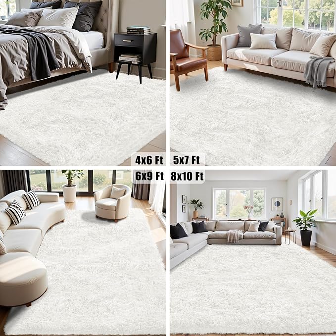 4x6 Area Rug for Living Room:Ultra Soft Fluffy Shag White Rugs, Large Fuzzy - Image 4