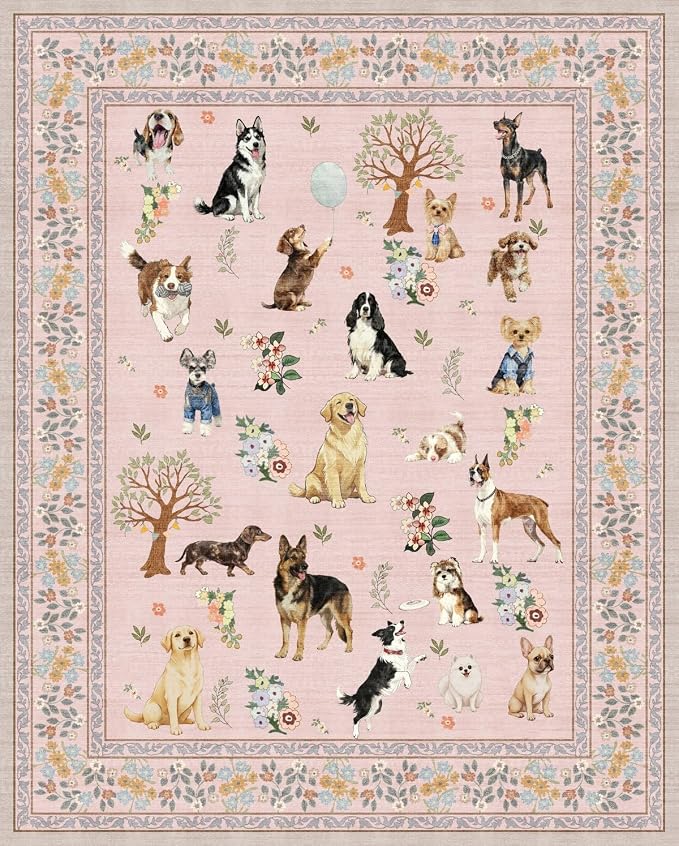 Washable Area Rug 8x10 Pink, Large Soft Dog Rugs by WelcometoBabovid