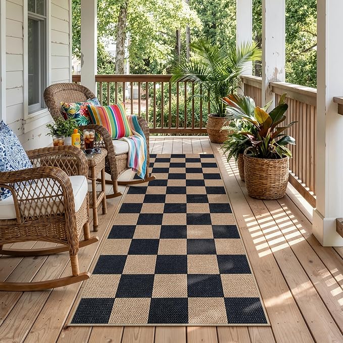 Lahome Colette Checkered Easy Jute Runner Rug, 2x6 Kitchen Runner Rug Non Slip by Lahome