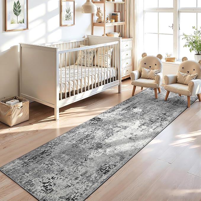 2x12 Grey Rug Runners for Hallways Kitchen Runner Rug Non Slip Washable Black - Image 2