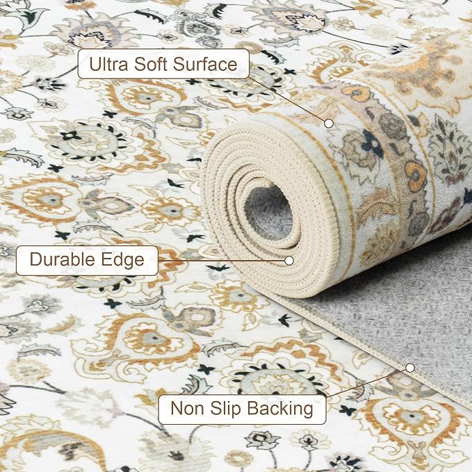 Round Area Rug for Living Room: 8 ft Washable Vintage Boho Soft Thin Circle Rug - Image 6