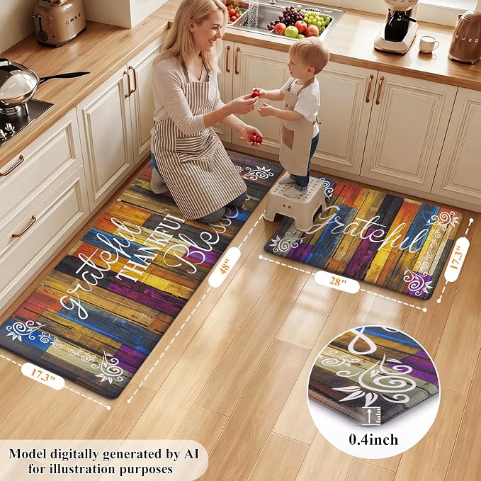 HEBE Anti Fatigue Kitchen Rugs Set of 2, Non Slip Cushioned Kitchen Mats - Image 2