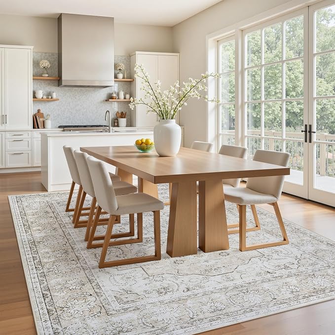 6x9 Area Rugs for Living Room:Beige Washable Vintage Medallion Carpet Non-Slip - Image 4