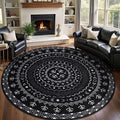 SERISSA Round Area Rug, 8ft Washable Non-Slip Black and White Boho Circle Rug by SERISSAHomeDecorCollection