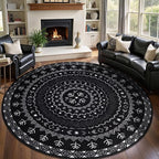 SERISSA Round Area Rug, 8ft Washable Non-Slip Black and White Boho Circle Rug by SERISSAHomeDecorCollection