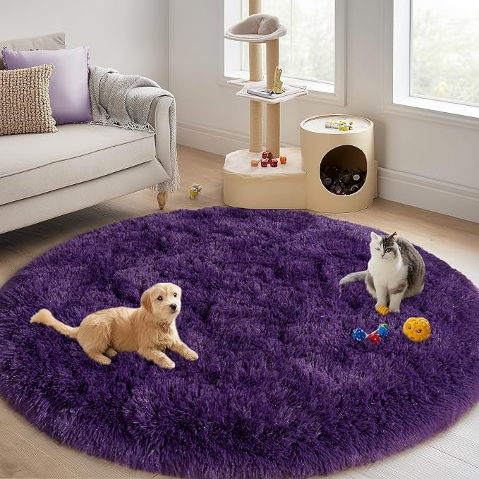 Round Purple Rug for Bedroom, 5 ft Circle Area Rugs for Living Room, Soft - Image 2