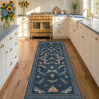 2x7 Navy Blue Bathroom Runner Rug, Washable Vintage Insect Carpet - Image 3