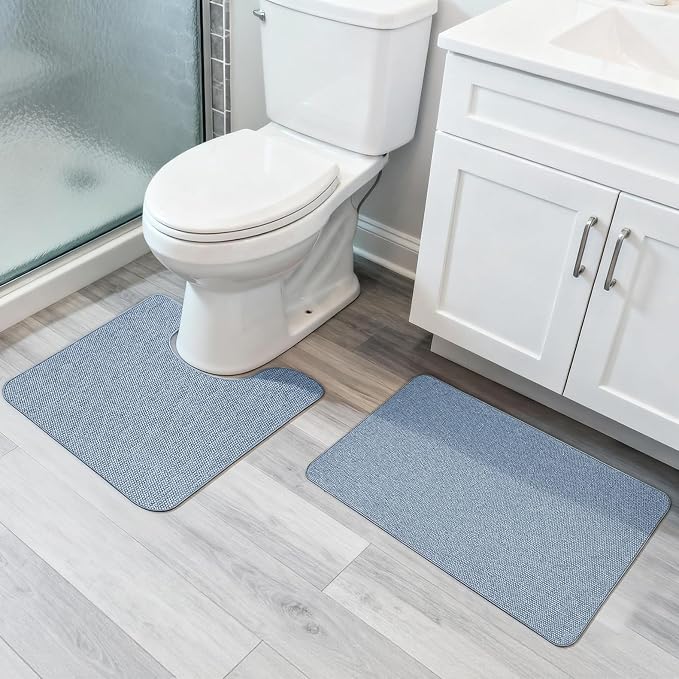 Bosap Bathroom Rugs Set 2 Pieces, Thin Bathroom Mats, Toilet Rugs, Quick Dry by BosapDirect
