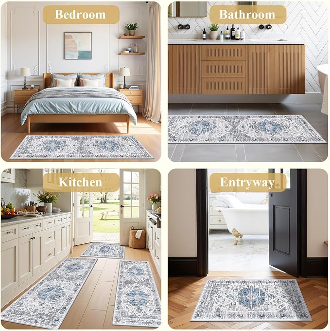Ileading Boho Kitchen Rugs Set of 3 Washable Kitchen Mats - Image 4