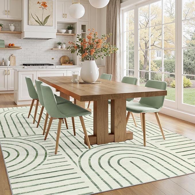 DCX Abstract Machine Washable 6x9 Rug, Sage Green Modern Accent Rug - Image 4