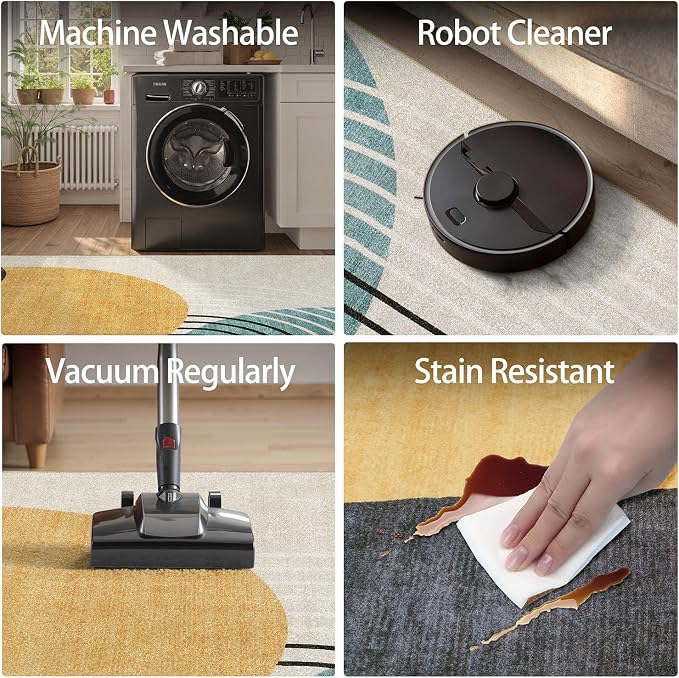 DCX Machine Washable Area Rug 4x6, Midcentury Modern Non Slip Stain Resistant - Image 7