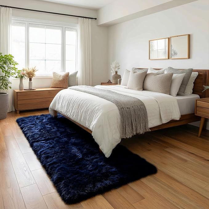 PAGISOFE Navy Blue Runner Rug 2x6, Fluffy Dark Blue Rugs - Image 5