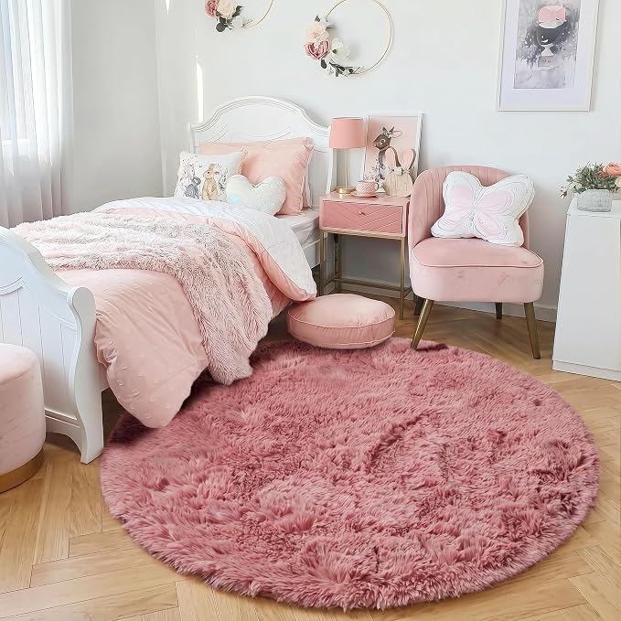 Amdrebio Blush Fluffy Round Rug 4Ft - Image 8