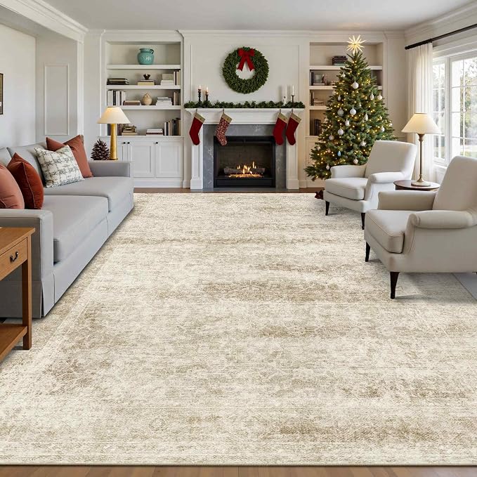 Latte&Fog 9x12 Area Rug for Living Room, Extra Large Vintage Beige Washable Rugs - Image 3