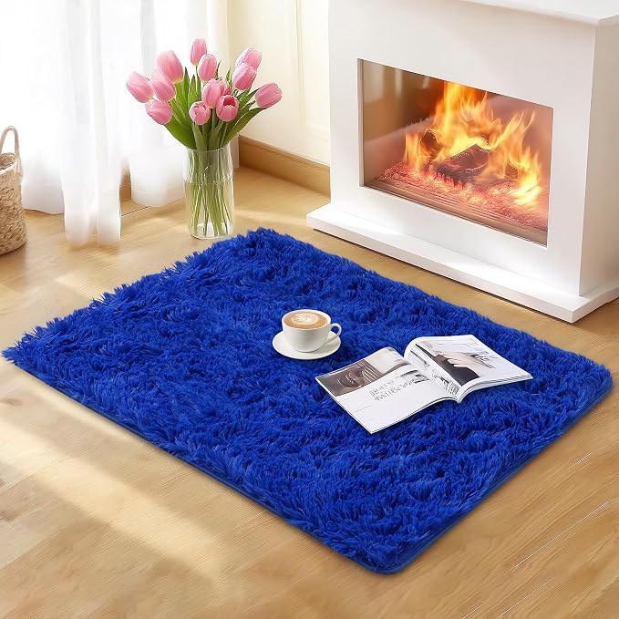 Small Throw Blue Rug for Bedroom, 2x3 Feet Fluffy Shag Area Rugs for Living - Image 4