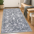 KILOCOCO Area Rug 3x5 Entryway Rug Washable Printed Vintage Floral Rubber by Kilococo