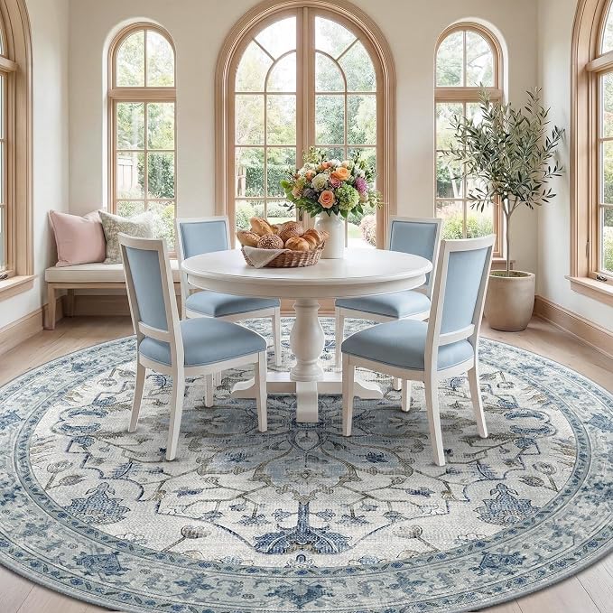 RELEANY Area Rugs Round 8ft Washable Non-Slip, Floral Vintage Distress - Image 2