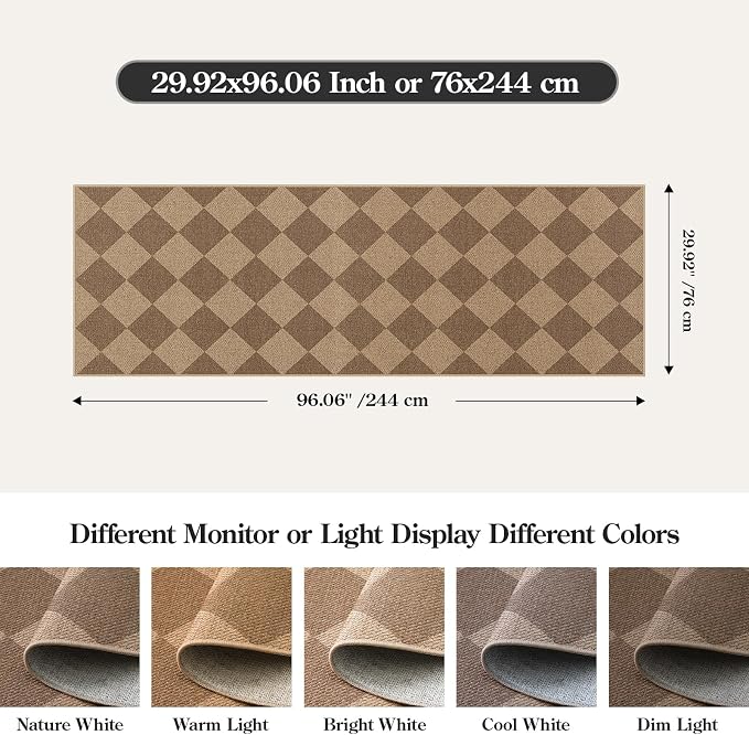 Lahome Checkered Easy Runner Rug, 2x8 Carpet Runners - Image 2