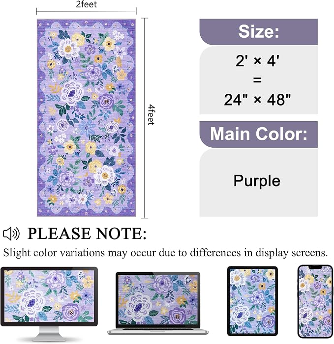 DUKINO 2x4 Rug for Entryway, Washable Kitchen Floral Runner Rug - Image 2