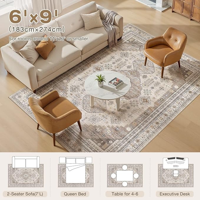 6x9 Washable Area Rug, Large Rugs - Image 8