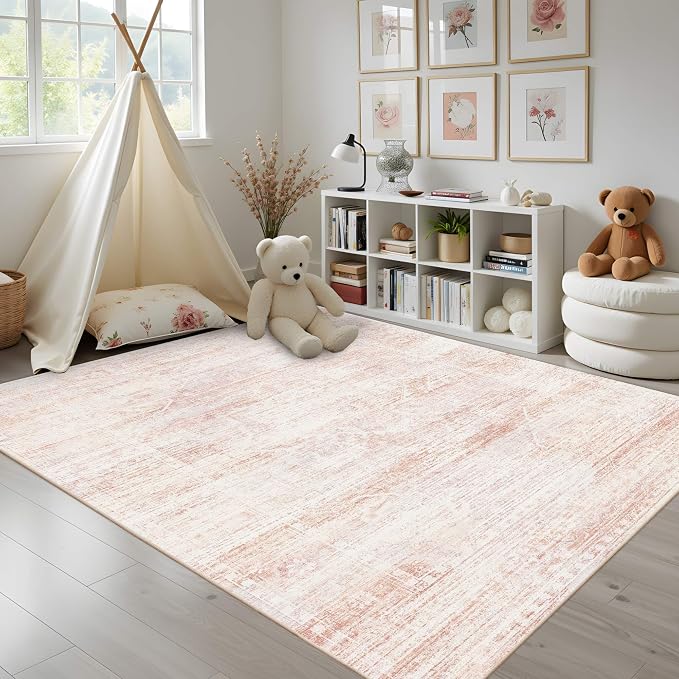 Latte&Fog 6x9 Washable Area Rugs, Vintage Large Pink Rugs - Image 3
