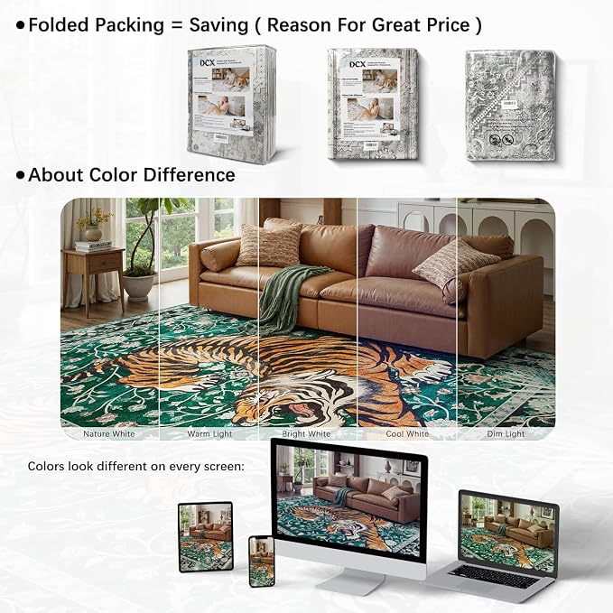 DCX Washable 5x7 Tiger Area Rug, Soft Low Pile Carpet, Kid & Pet Friendly - Image 9