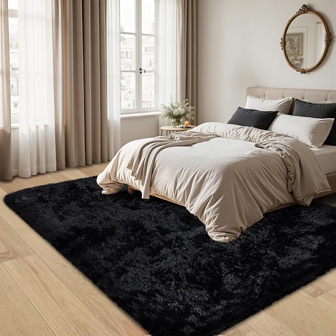4x6 Area Rug for Living Room:Ultra Soft Fluffy Shag Black Rugs, Large Fuzzy - Image 3