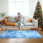 ONASAR Runner Rugs for Bedroom Living Room, Fluffy Tie-Dyed Blue 2x6 Bedside - Image 8