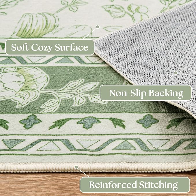 Green 4x6 Small Rug for Living Room Cream Beige and Sage Green Area Rug for - Image 4
