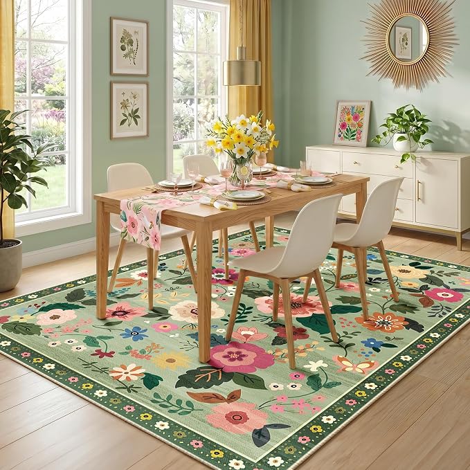 RELEANY Floral 8x10 Area Rugs Washable Print Boho Cute Carpet Non Slip Flower - Image 8