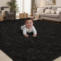 Area Rug for Living Room Bedroom: 4x6 Black Soft Fluffy Shag Upgrade Non-Slip by PLHXFRSoftAreaRugs