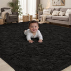 Area Rug for Living Room Bedroom: 4x6 Black Soft Fluffy Shag Upgrade Non-Slip by PLHXFRSoftAreaRugs