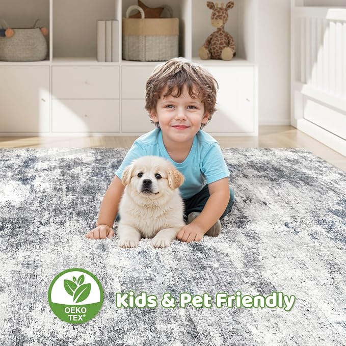 10x14 Area Rugs Living Room: Washable Large Abstract Neutral Modern Soft Rugs - Image 7