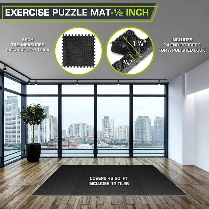 ProsourceFit Exercise Puzzle Mat ½-inch, EVA Interlocking Foam Floor Tiles - Image 2