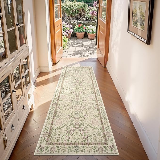 jinchan Zenith Floral Runner Rug 2x6 Washable Kitchen Runner Non-Slip Low-Pile - Image 2