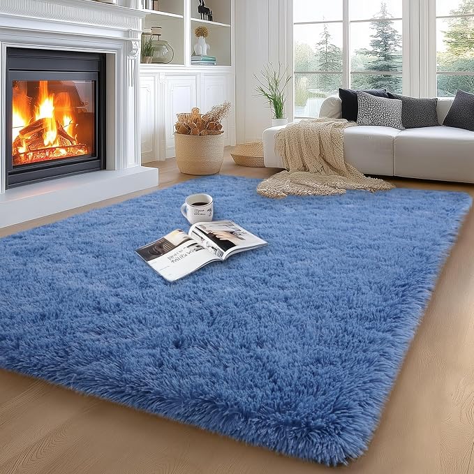 qulint Blue Rug for Living Room 5x7, Large Fluffy 5x7 Area Rug for Bedroom Soft by QULINT