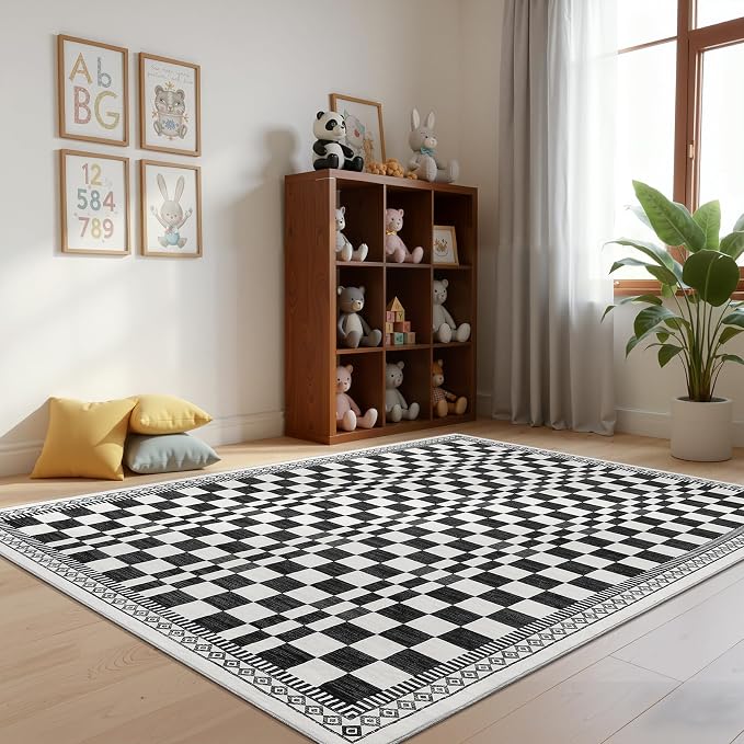 GarveeHome 8x10 Washable Rug Bedroom Rug Mdoern Checkered Non-Slip Throw - Image 9