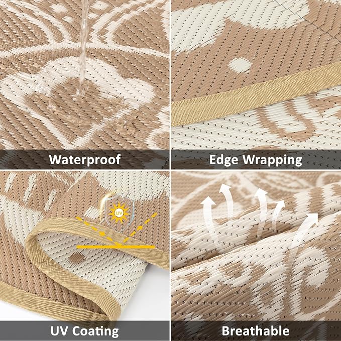 Pauwer Waterproof Outdoor Rug 8ft, Reversible Plastic Straw Patio Camping Rug - Image 3