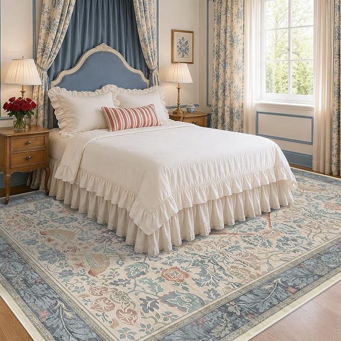 Soft Red and Blue 8x10 Living Room Rug, Oriental Non-Slip Area Rug - Image 6